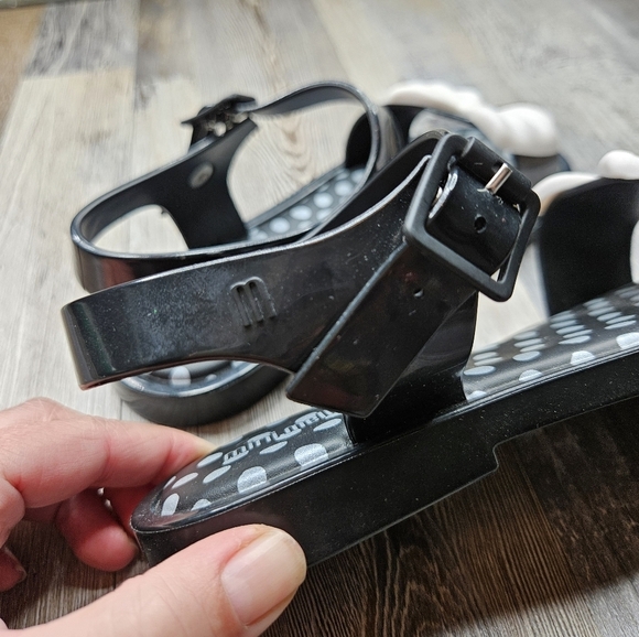 Mini Melissa Mar Sandal Black with White Glitter Toe Bow Youth size 2 - Picture 3 of 6